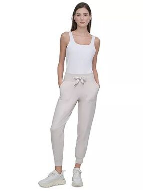 DKNY NWT Women's Logo-Drawstring High-Rise Joggers in color SAND large